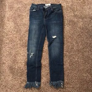 High Waisted Jeans with Ankle Fringe